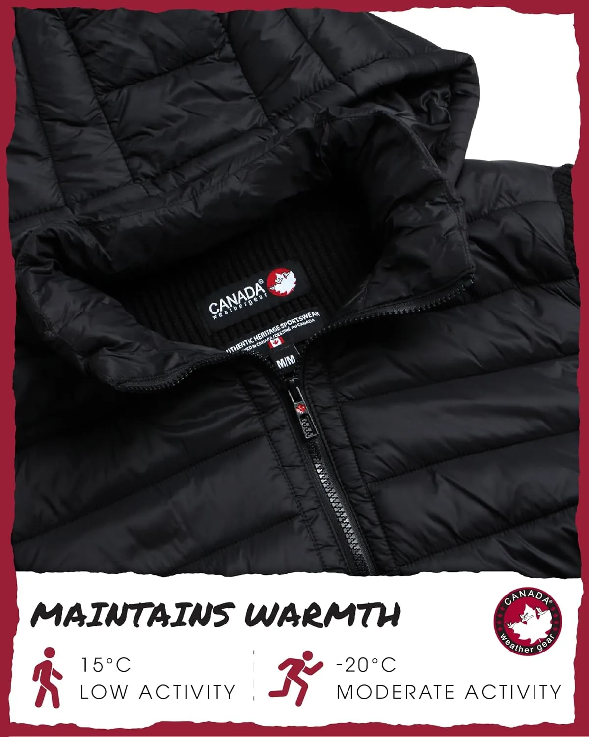 CANADA WEATHER GEAR Men's Quilted Sweater Vest - Water Resistant Full Zip Up Hooded Puffer Winter Jacket (Sizes: M-XXL)