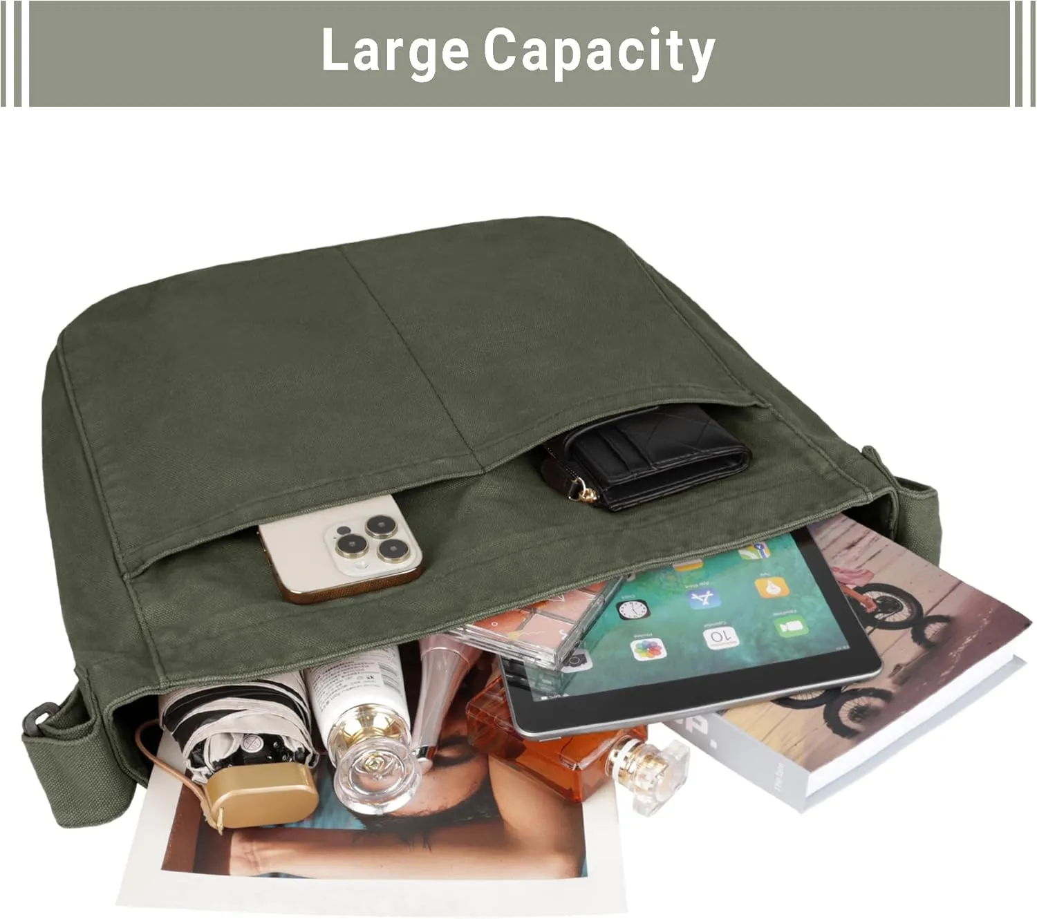 Canvas Tote Bag for Women Large Hobo Crossbody Handbags Casual Shoulder Purse with Multiple Pockets