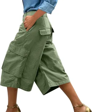 Capri Cargo Pants for Women with Pockets High Waisted Wide Leg Baggy Cargo Capris Casual Vintage Cropped Pants