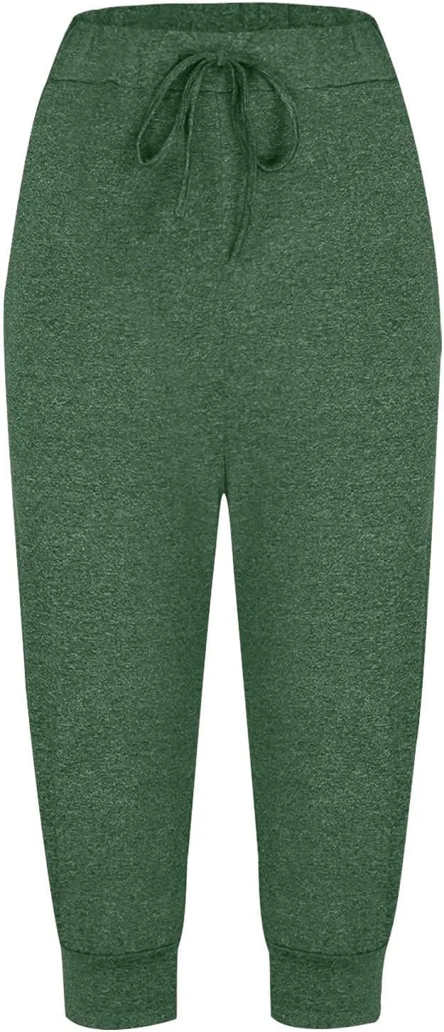 Capri Pants for Women Summer Casual High Waisted Drawstring Stretch Cropped Capris Pant Athletic Workout Trousers