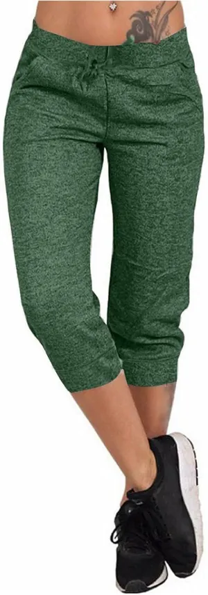 Capri Pants for Women Summer Casual High Waisted Drawstring Stretch Cropped Capris Pant Athletic Workout Trousers