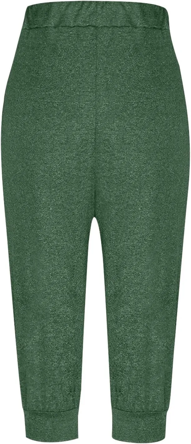Capri Pants for Women Summer Casual High Waisted Drawstring Stretch Cropped Capris Pant Athletic Workout Trousers