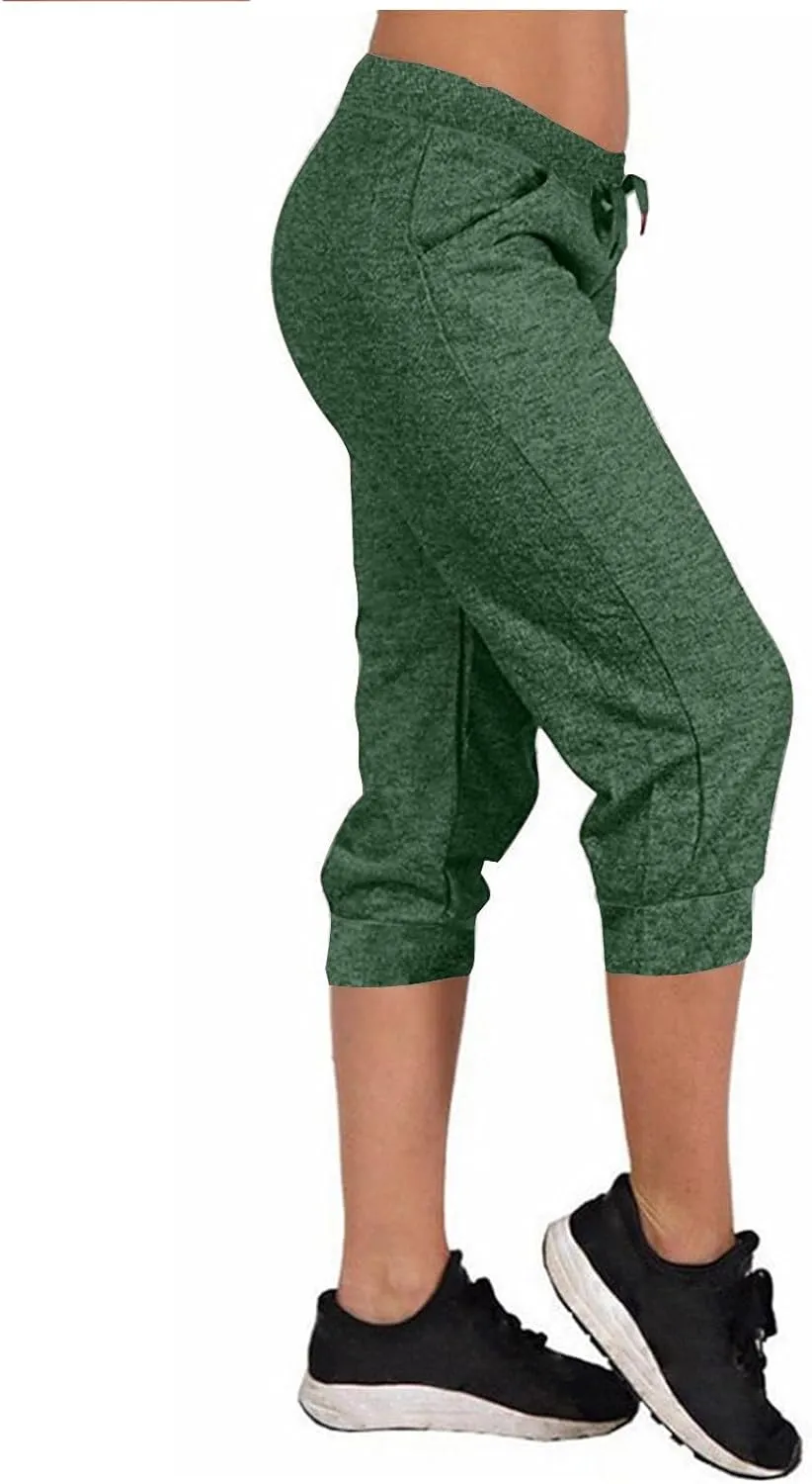 Capri Pants for Women Summer Casual High Waisted Drawstring Stretch Cropped Capris Pant Athletic Workout Trousers