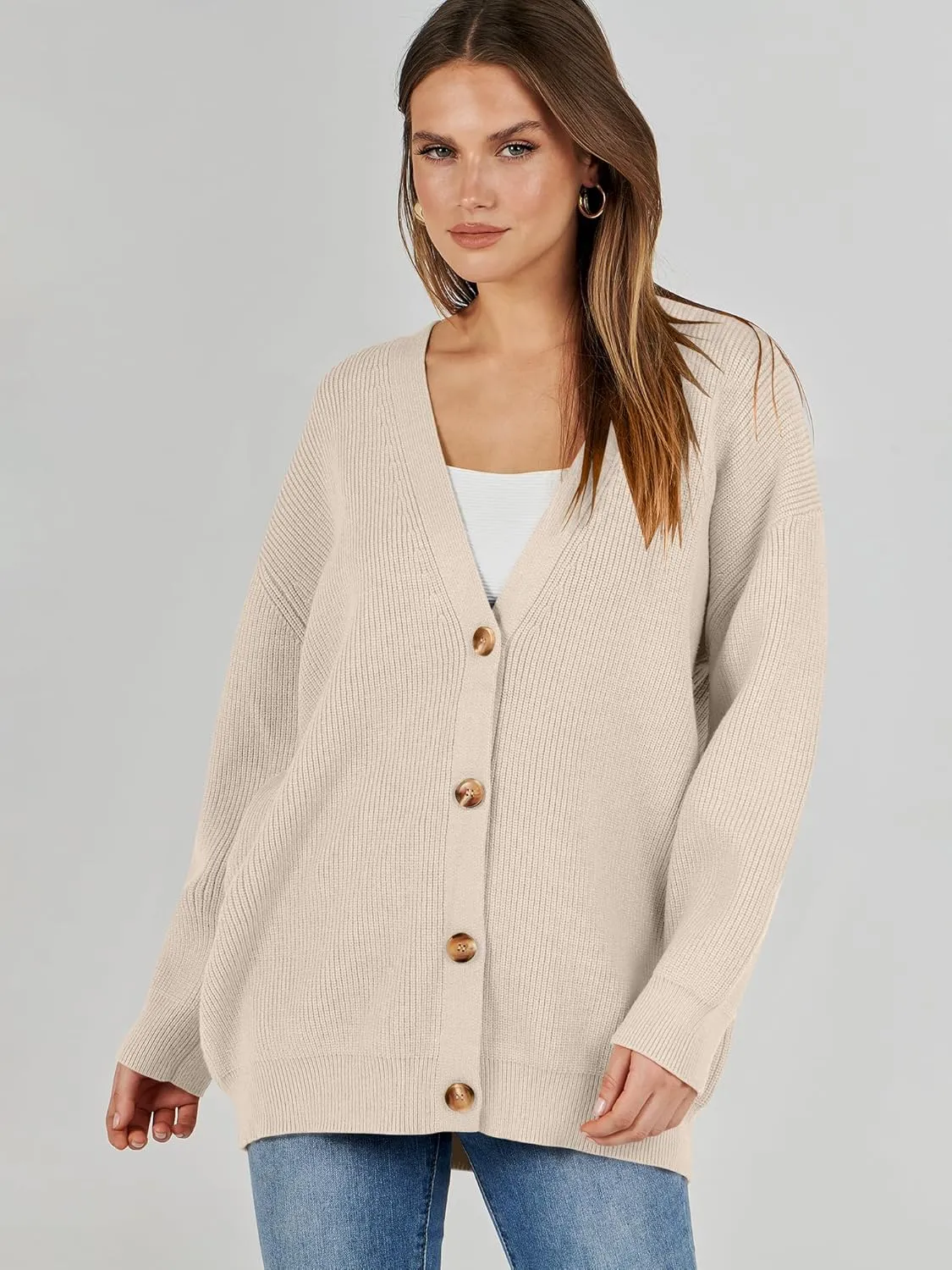 Caracilia Women's Oversized Cardigan Sweaters Long Sleeve Button Down Open Front Knit Sweater 2024 Fall Fashion Outfits