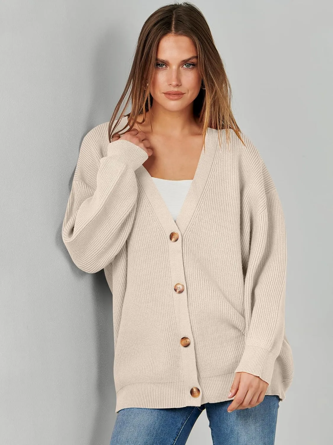 Caracilia Women's Oversized Cardigan Sweaters Long Sleeve Button Down Open Front Knit Sweater 2024 Fall Fashion Outfits