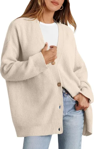 Caracilia Women's Oversized Cardigan Sweaters Long Sleeve Button Down Open Front Knit Sweater 2024 Fall Fashion Outfits