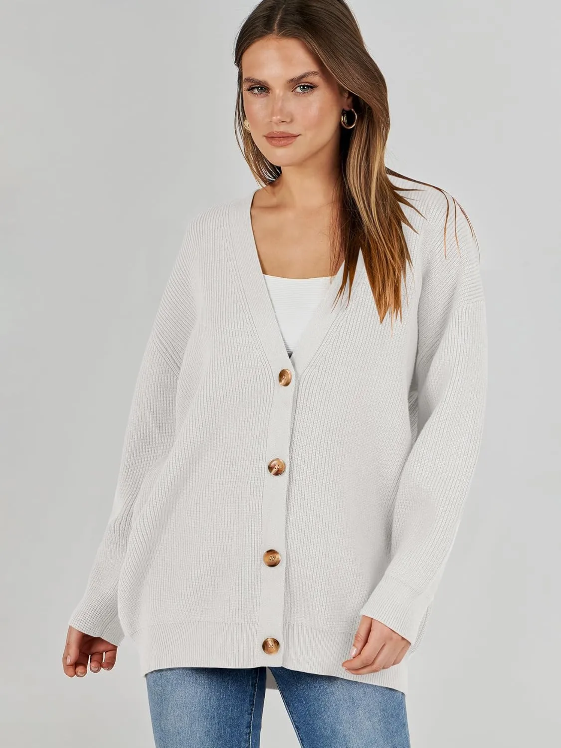 Caracilia Women's Oversized Cardigan Sweaters Long Sleeve Button Down Open Front Knit Sweater 2024 Fall Fashion Outfits