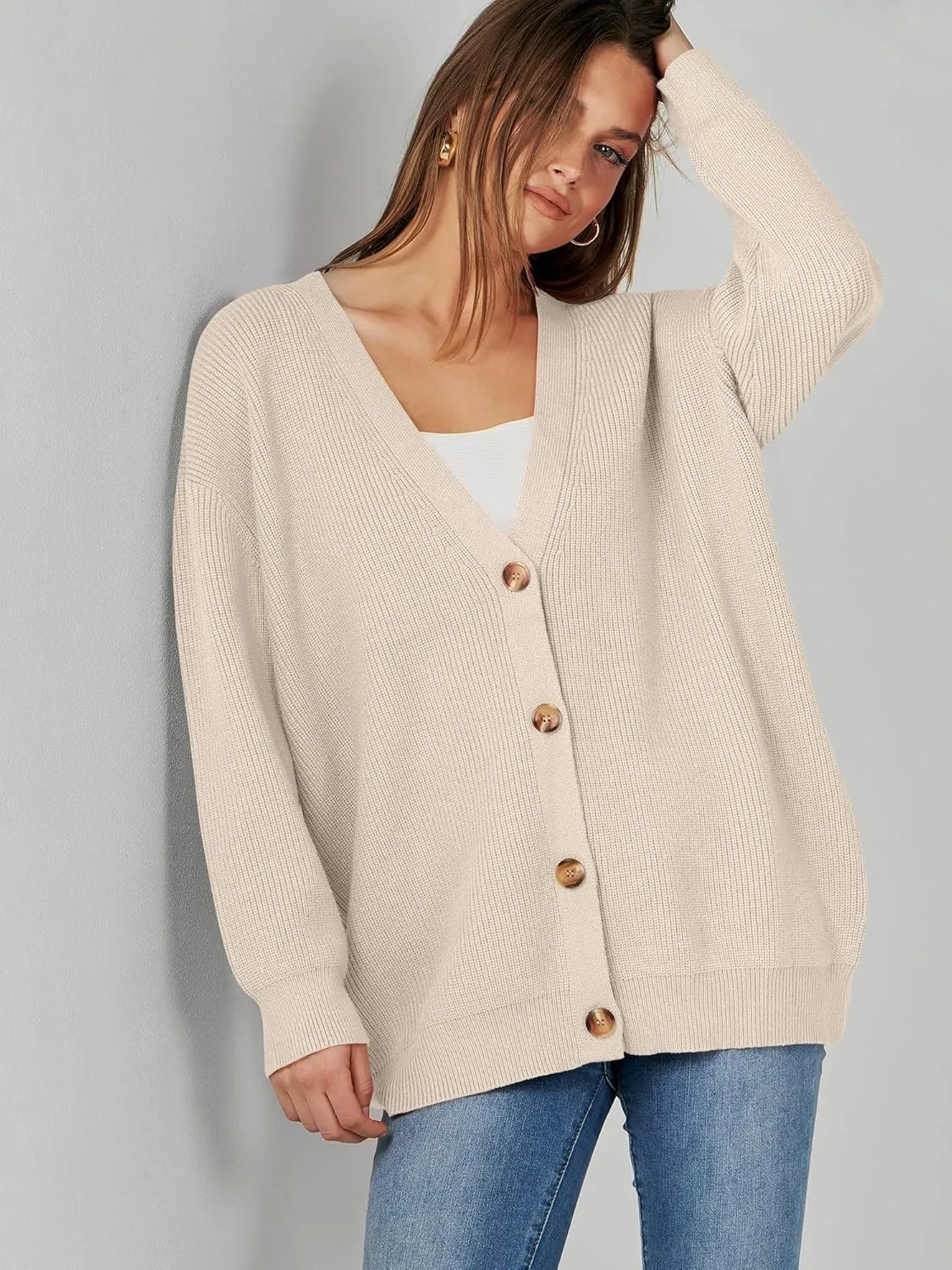 Caracilia Women's Oversized Cardigan Sweaters Long Sleeve Button Down Open Front Knit Sweater 2024 Fall Fashion Outfits