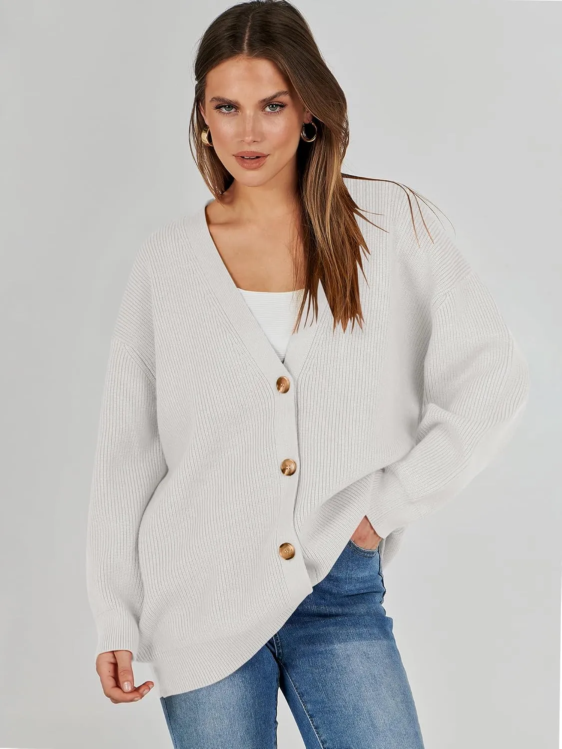 Caracilia Women's Oversized Cardigan Sweaters Long Sleeve Button Down Open Front Knit Sweater 2024 Fall Fashion Outfits
