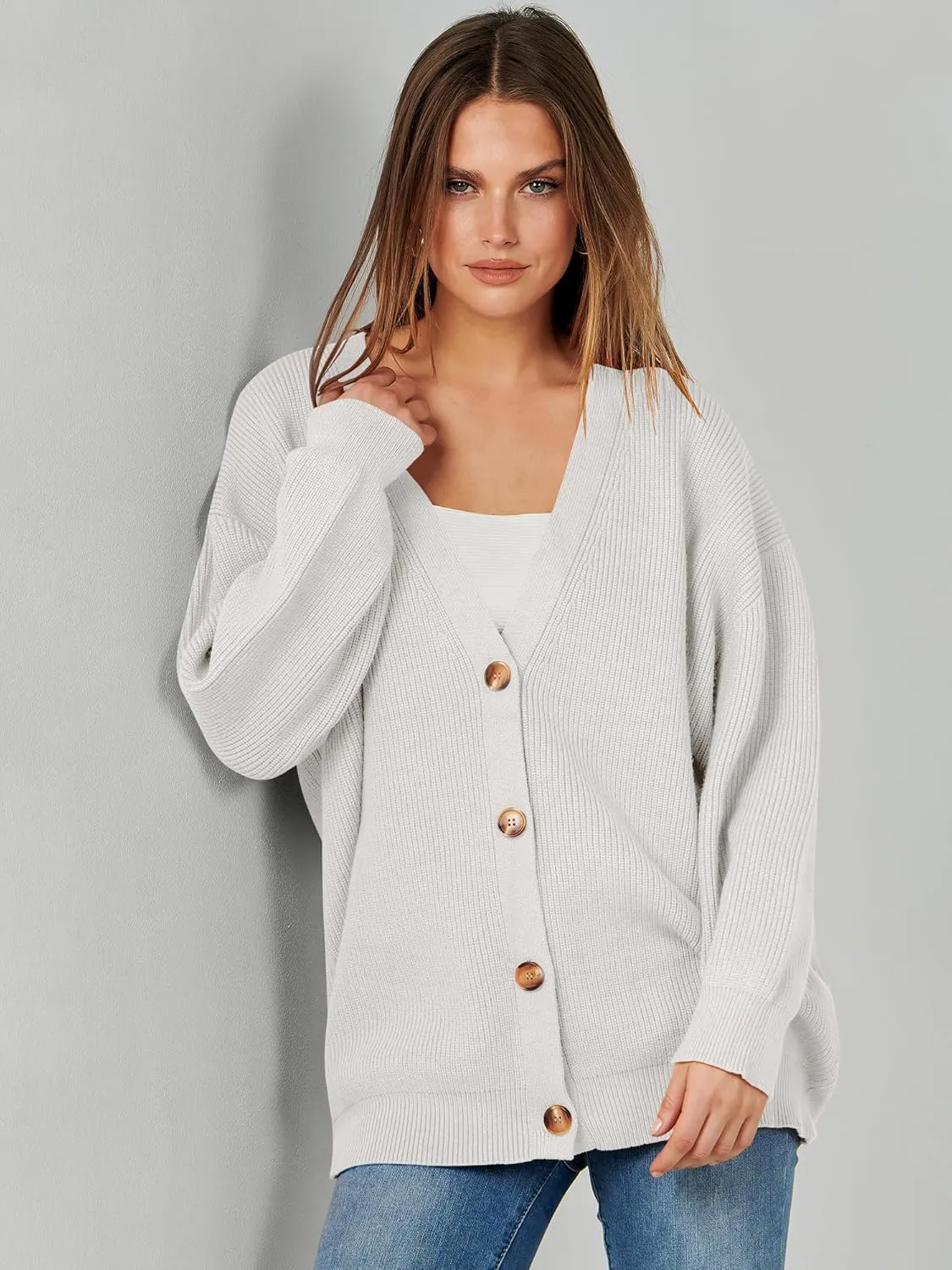 Caracilia Women's Oversized Cardigan Sweaters Long Sleeve Button Down Open Front Knit Sweater 2024 Fall Fashion Outfits