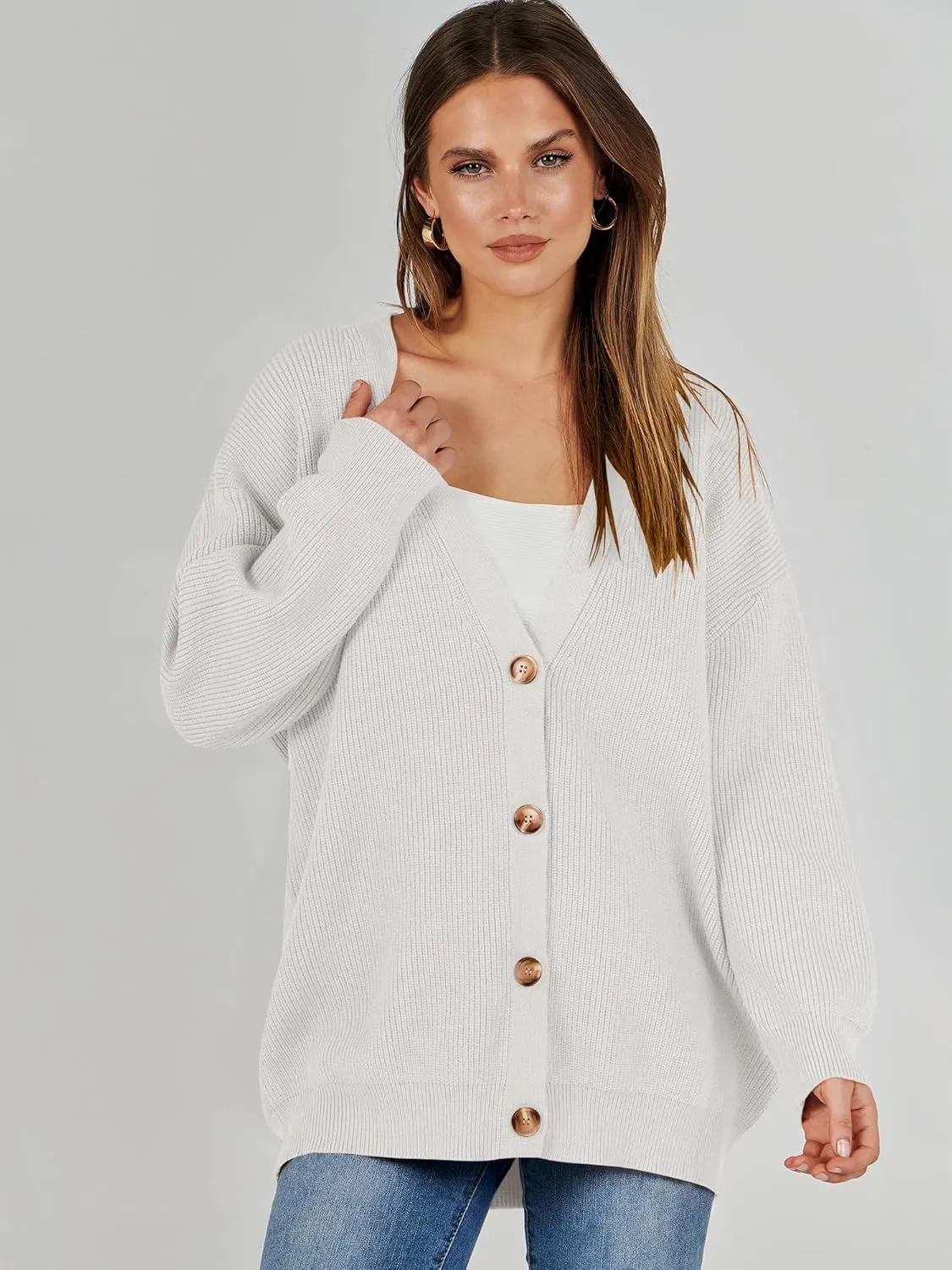 Caracilia Women's Oversized Cardigan Sweaters Long Sleeve Button Down Open Front Knit Sweater 2024 Fall Fashion Outfits