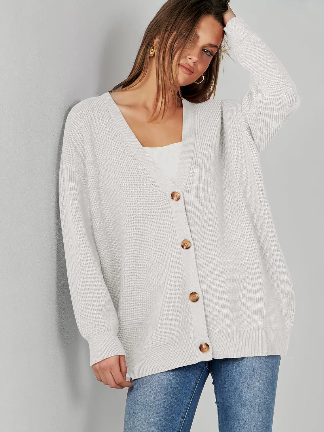 Caracilia Women's Oversized Cardigan Sweaters Long Sleeve Button Down Open Front Knit Sweater 2024 Fall Fashion Outfits