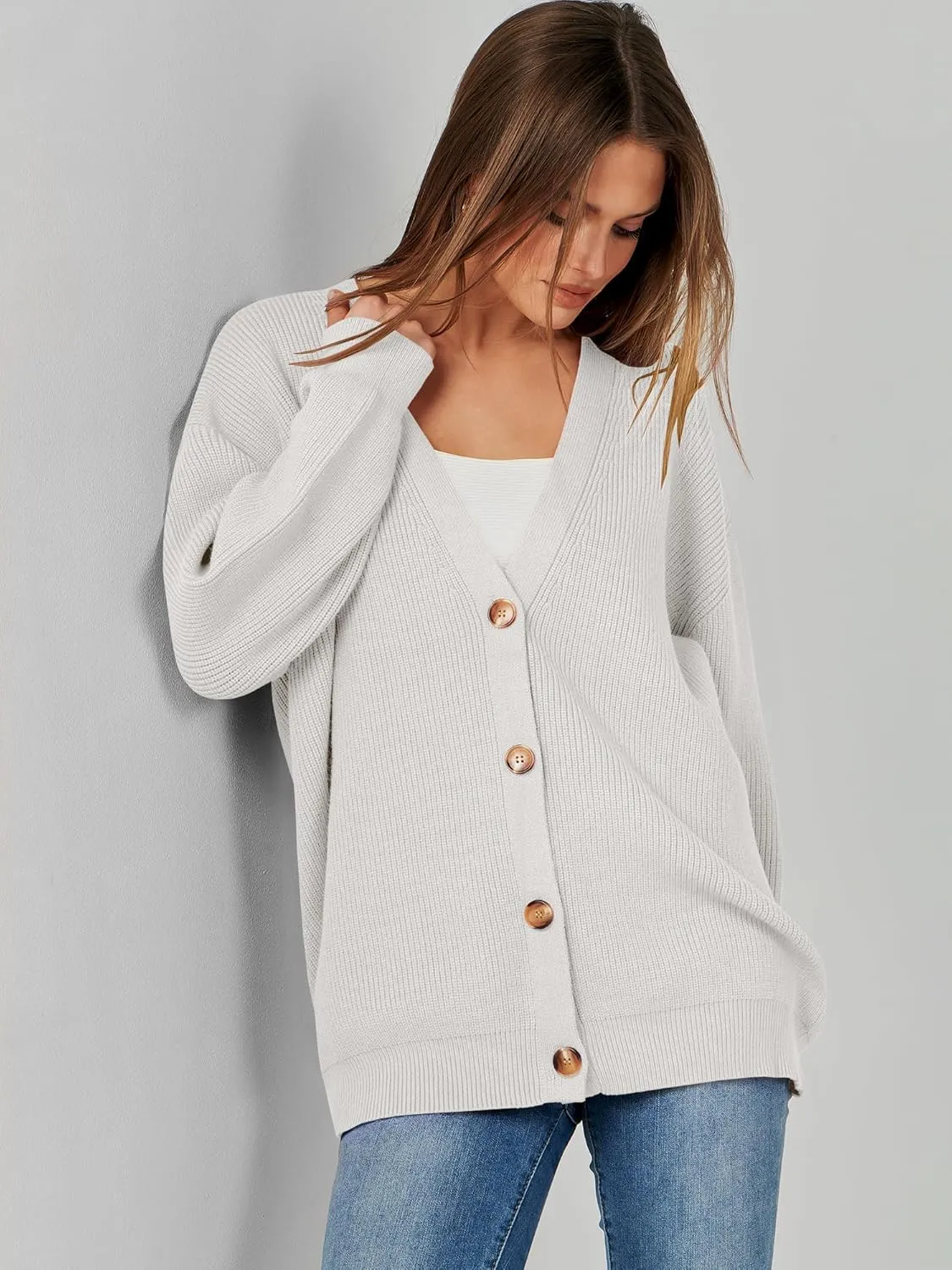Caracilia Women's Oversized Cardigan Sweaters Long Sleeve Button Down Open Front Knit Sweater 2024 Fall Fashion Outfits