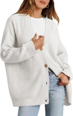 Caracilia Women's Oversized Cardigan Sweaters Long Sleeve Button Down Open Front Knit Sweater 2024 Fall Fashion Outfits