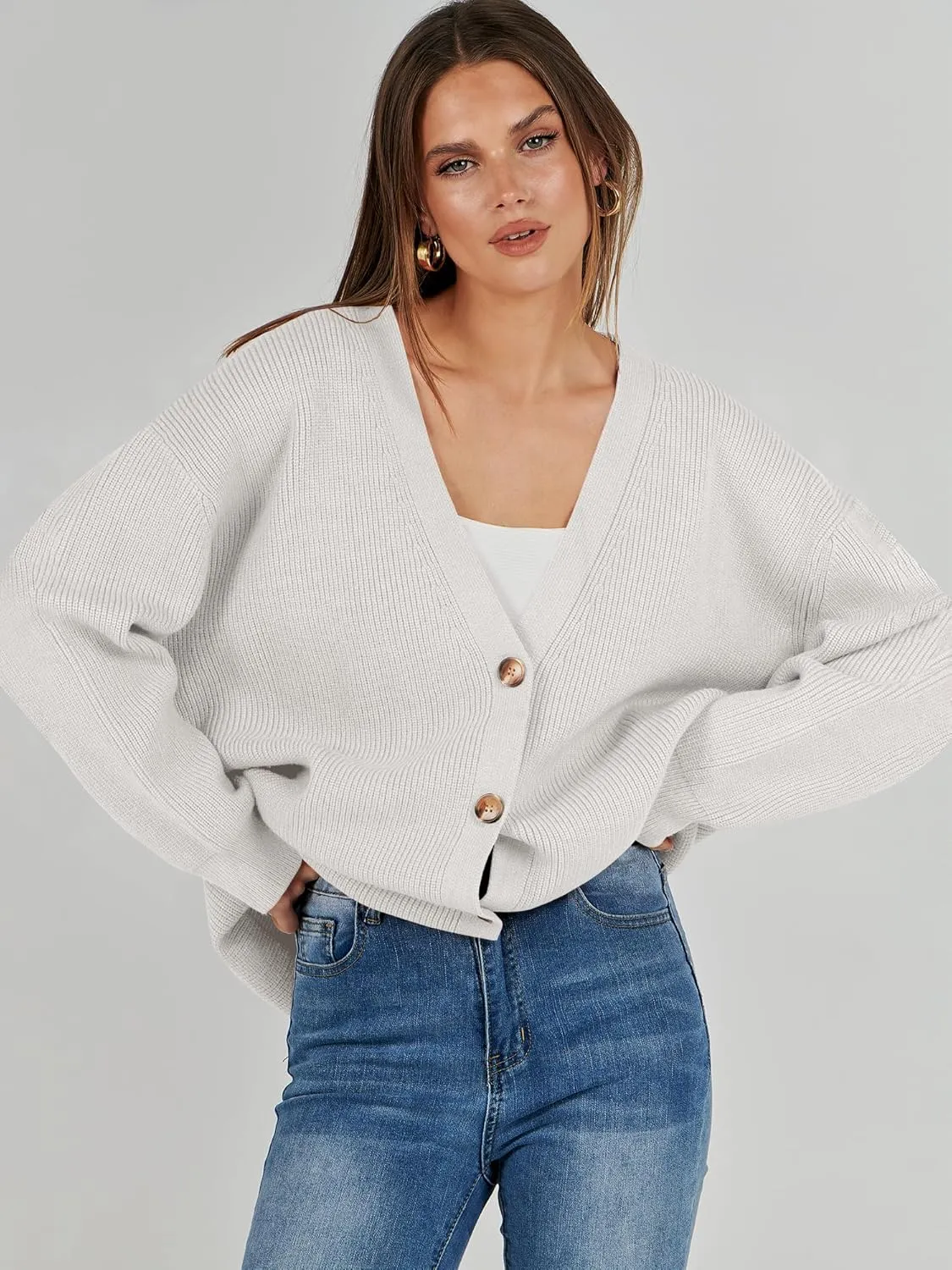 Caracilia Women's Oversized Cardigan Sweaters Long Sleeve Button Down Open Front Knit Sweater 2024 Fall Fashion Outfits