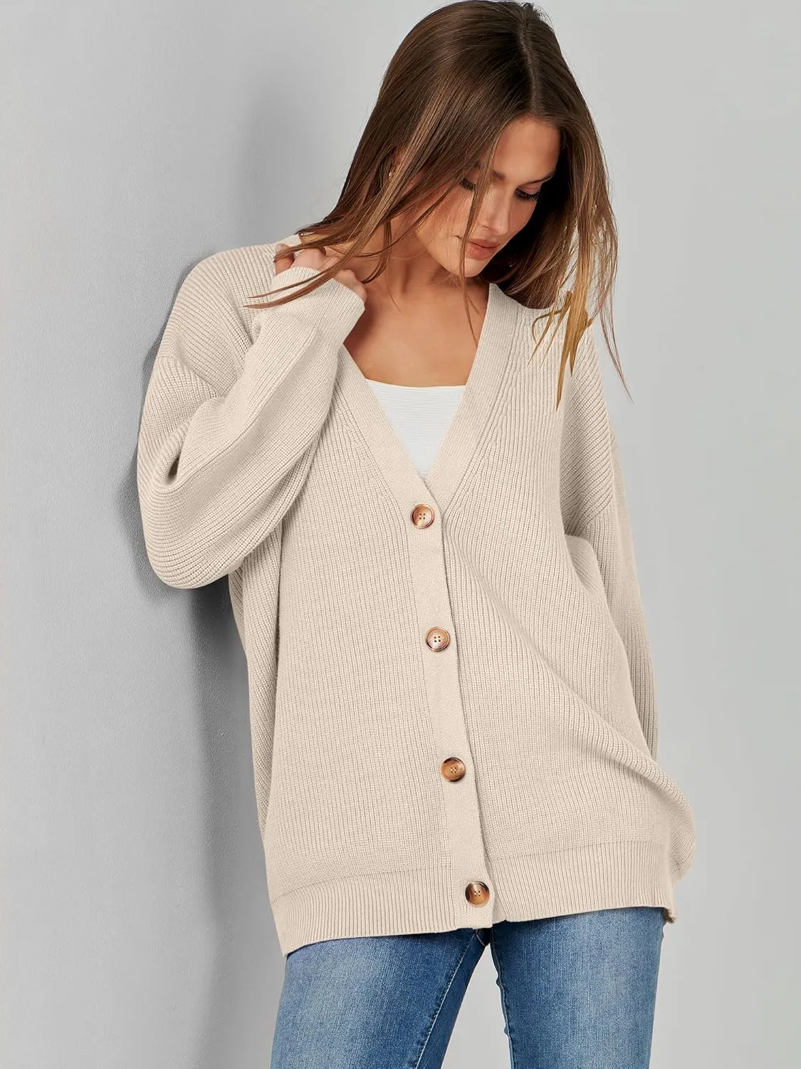 Caracilia Women's Oversized Cardigan Sweaters Long Sleeve Button Down Open Front Knit Sweater 2024 Fall Fashion Outfits