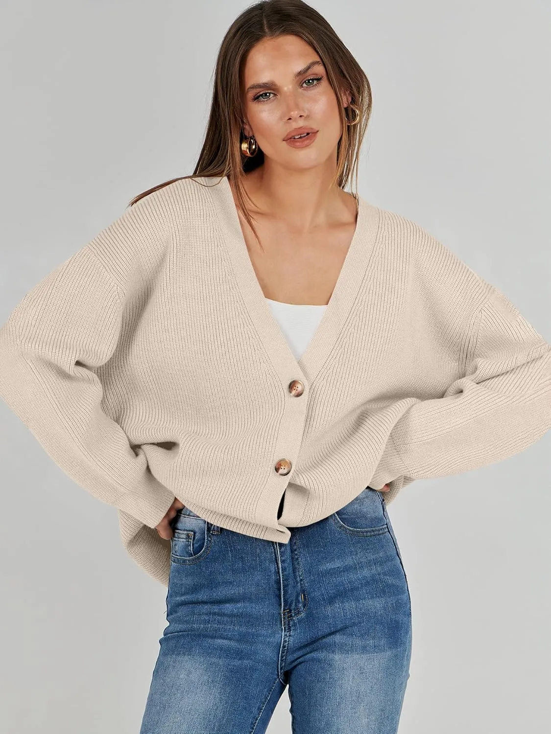Caracilia Women's Oversized Cardigan Sweaters Long Sleeve Button Down Open Front Knit Sweater 2024 Fall Fashion Outfits