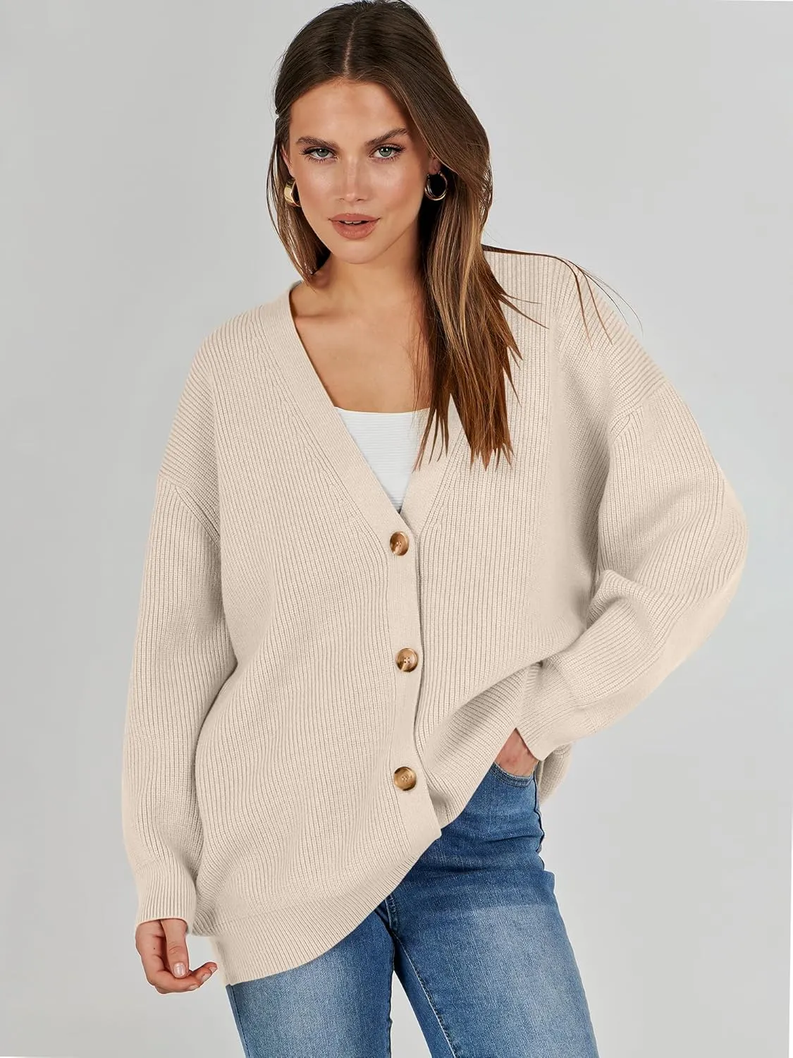Caracilia Women's Oversized Cardigan Sweaters Long Sleeve Button Down Open Front Knit Sweater 2024 Fall Fashion Outfits