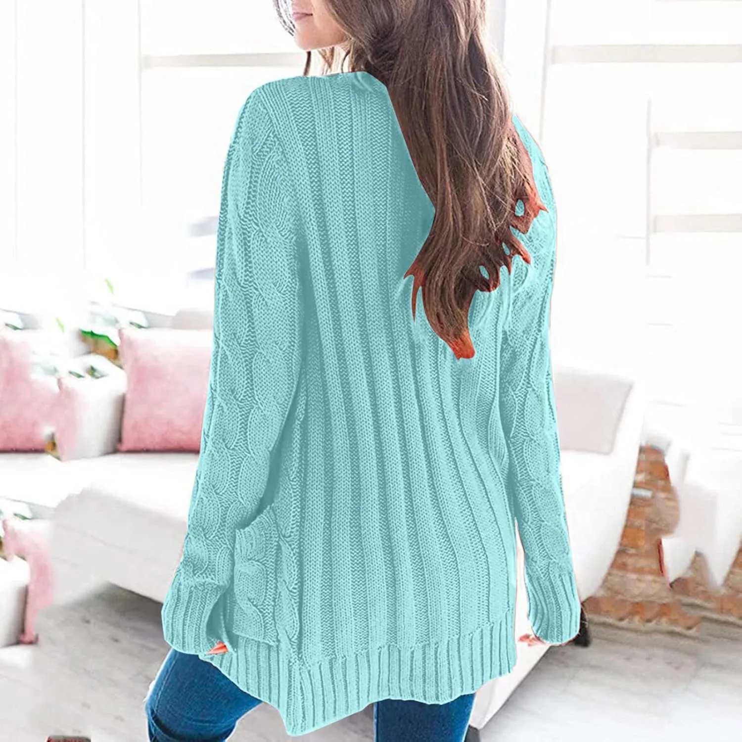 Cardigan Sweaters for Women Chunky Open Front Button Sweater with Pockets Loose Slouchy Oversized Fall Outerwear Coat