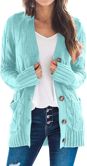 Cardigan Sweaters for Women Chunky Open Front Button Sweater with Pockets Loose Slouchy Oversized Fall Outerwear Coat