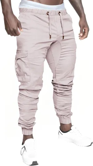 Cargo Joggers Men Casual Slim Fit Chino Trousers with Pockets Fashion Drawstring Cotton Sweatpants