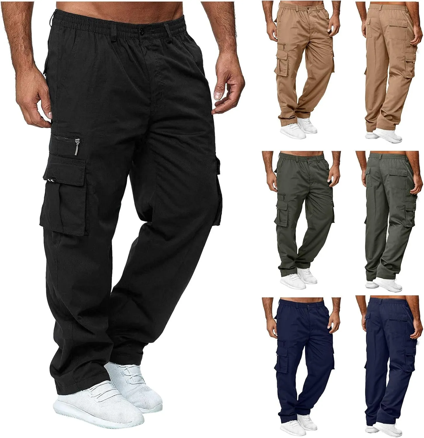 Cargo Pants for Men Casual Lounge Jogging Athletic Pants with Zipper Pockets Work Drawstring Loose Work Sweatpants