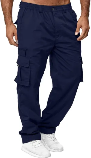 Cargo Pants for Men Casual Lounge Jogging Athletic Pants with Zipper Pockets Work Drawstring Loose Work Sweatpants