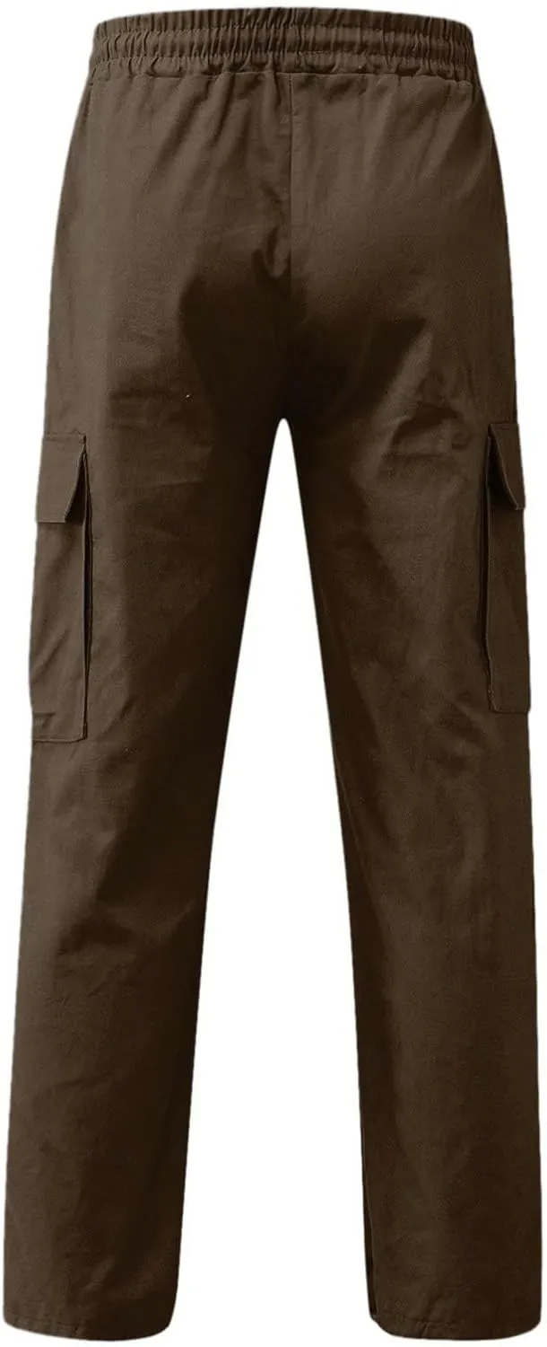 Cargo Pants for Men, Multiple Pockets Solid Pants Outdoor Straight Leg Fitness Long Pant Athletic Tactical Pants