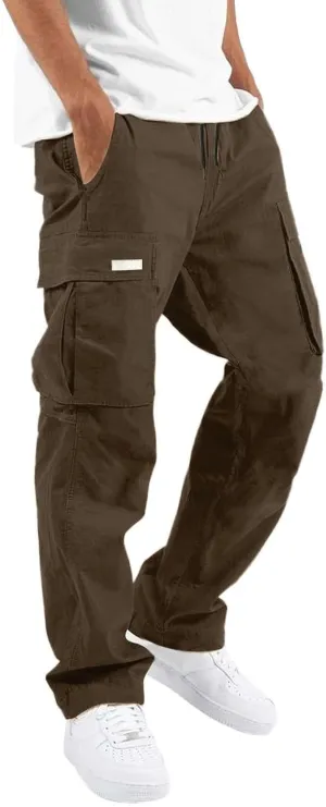 Cargo Pants for Men, Multiple Pockets Solid Pants Outdoor Straight Leg Fitness Long Pant Athletic Tactical Pants