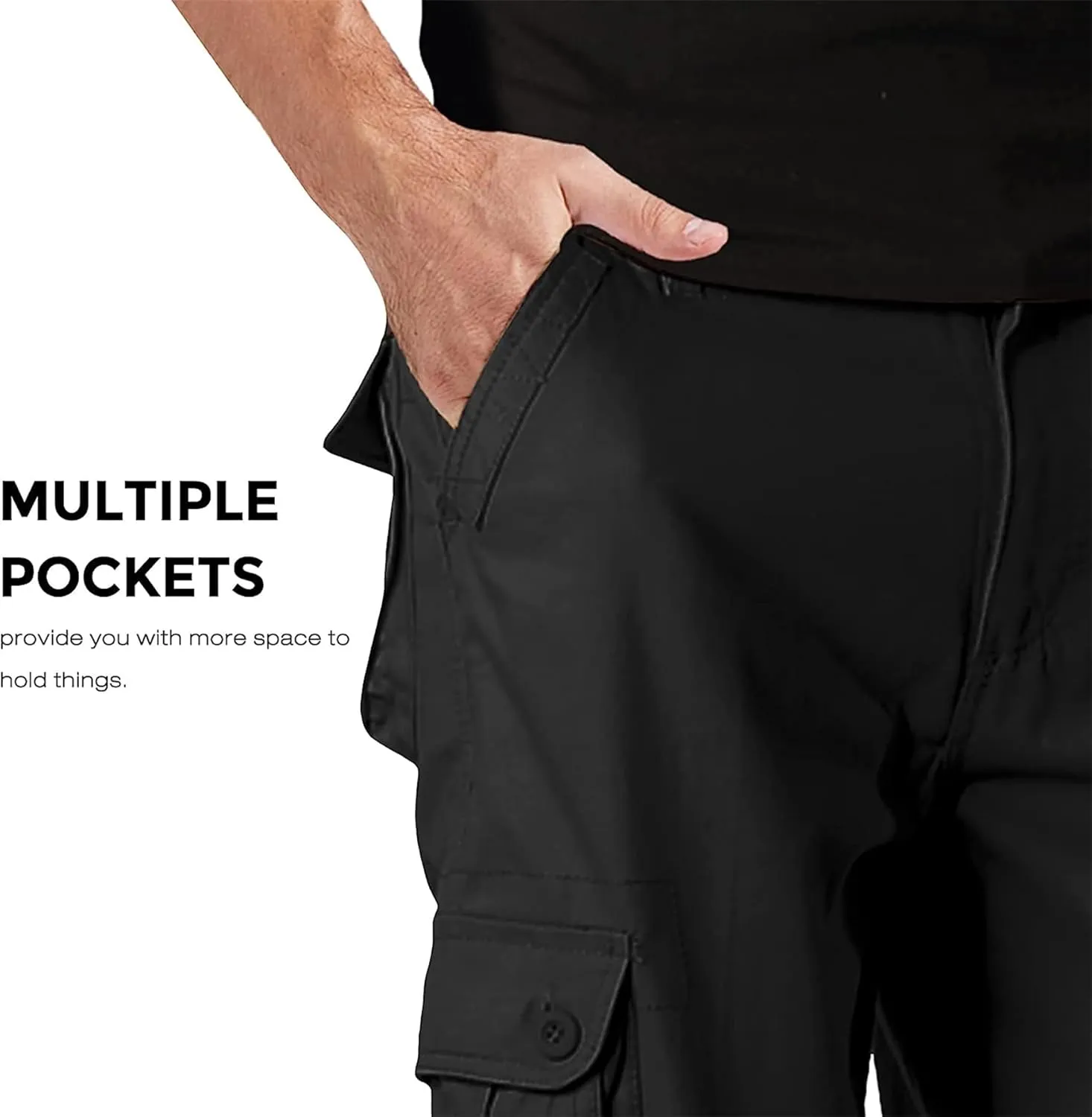 Cargo Pants for Men Relaxed Fit Casual Work Trousers Cotton Hiking Tactical Pants with 6 Pockets (38,Black)