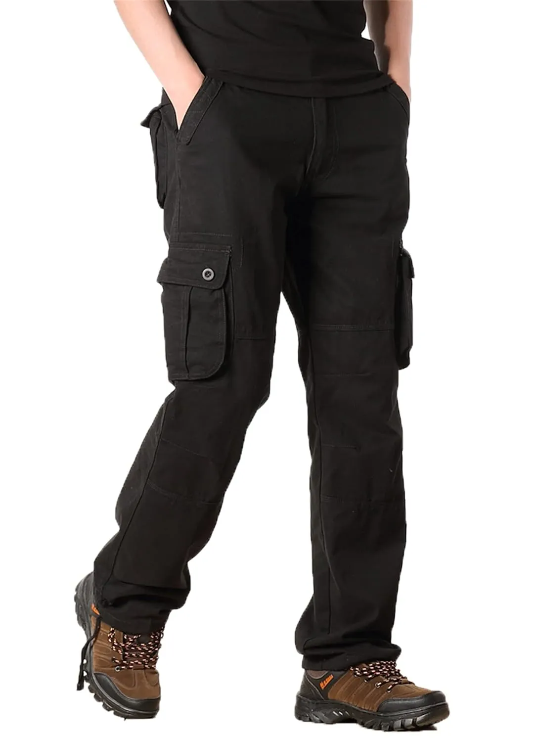 Cargo Pants for Men Relaxed Fit Casual Work Trousers Cotton Hiking Tactical Pants with 6 Pockets (38,Black)