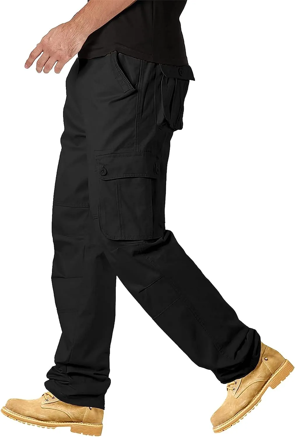 Cargo Pants for Men Relaxed Fit Casual Work Trousers Cotton Hiking Tactical Pants with 6 Pockets (38,Black)