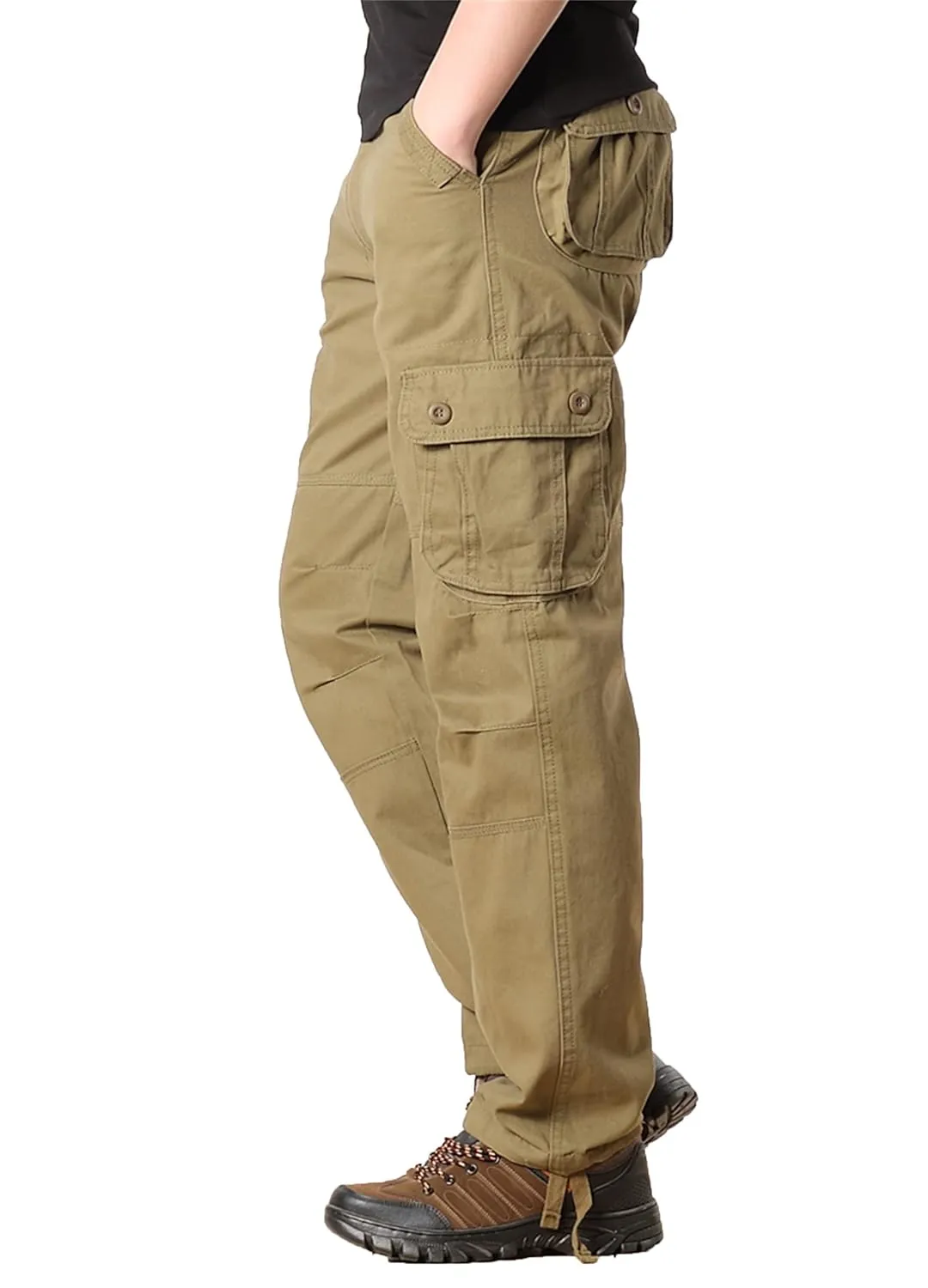 Cargo Pants for Men Relaxed Fit Casual Work Trousers Cotton Hiking Tactical Pants with 6 Pockets (38,Military Yellow)