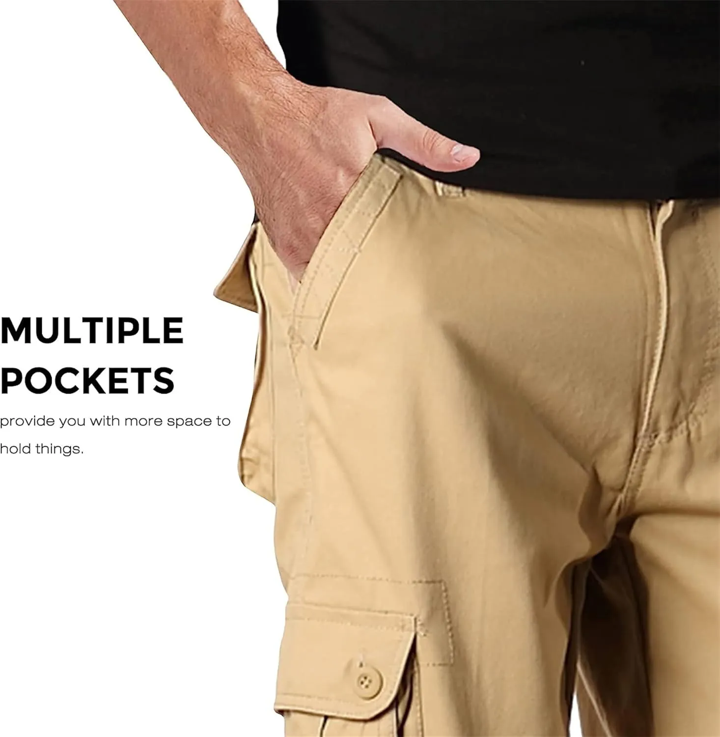 Cargo Pants for Men Relaxed Fit Casual Work Trousers Cotton Hiking Tactical Pants with 6 Pockets (38,Military Yellow)