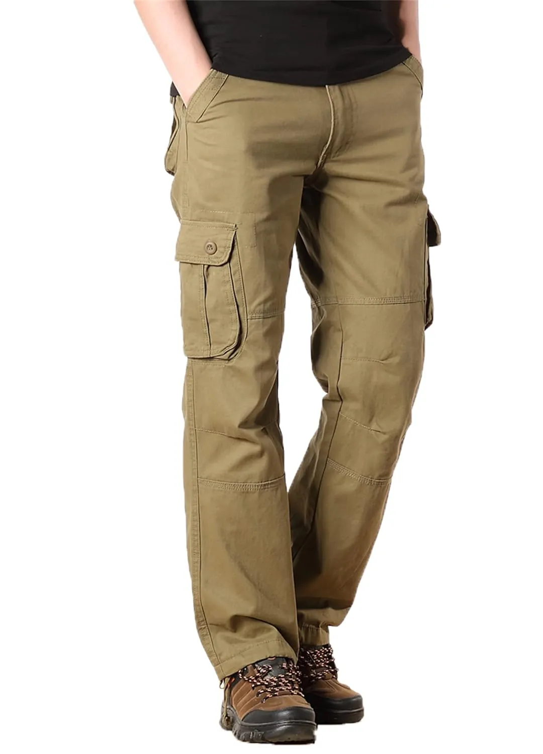 Cargo Pants for Men Relaxed Fit Casual Work Trousers Cotton Hiking Tactical Pants with 6 Pockets (38,Military Yellow)