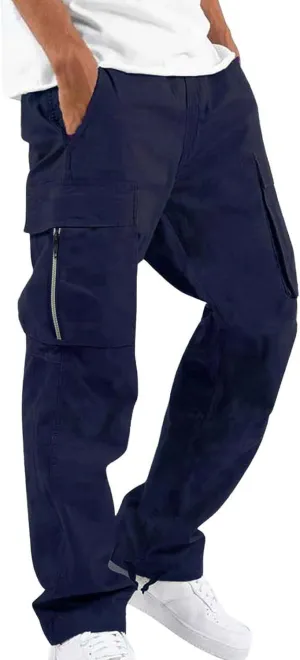Cargo Pants for Men Work Multiple Pockets Y2K Drawstring Waist Athletic Hiking Pants Lightweight Comfy Trousers Men Cargo Pants Navy L