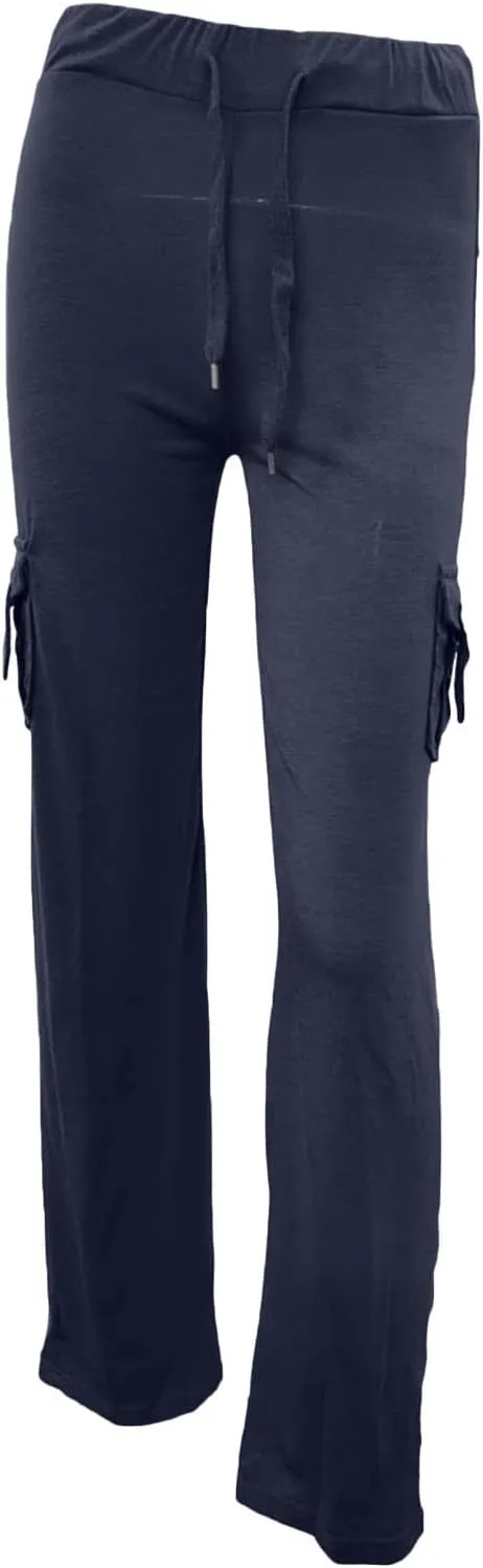 Cargo Pants Women Flare Leg Workout Pants Plus Size Yoga Pants with Pockets Drawstring High Waist Pants Casual Trouser