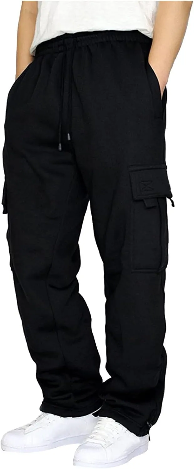 Cargo Sweatpants for Men Big and Tall Drawstring Cargo Pants Elastic Waist Workout Pants Athletic Joggers with Pockets