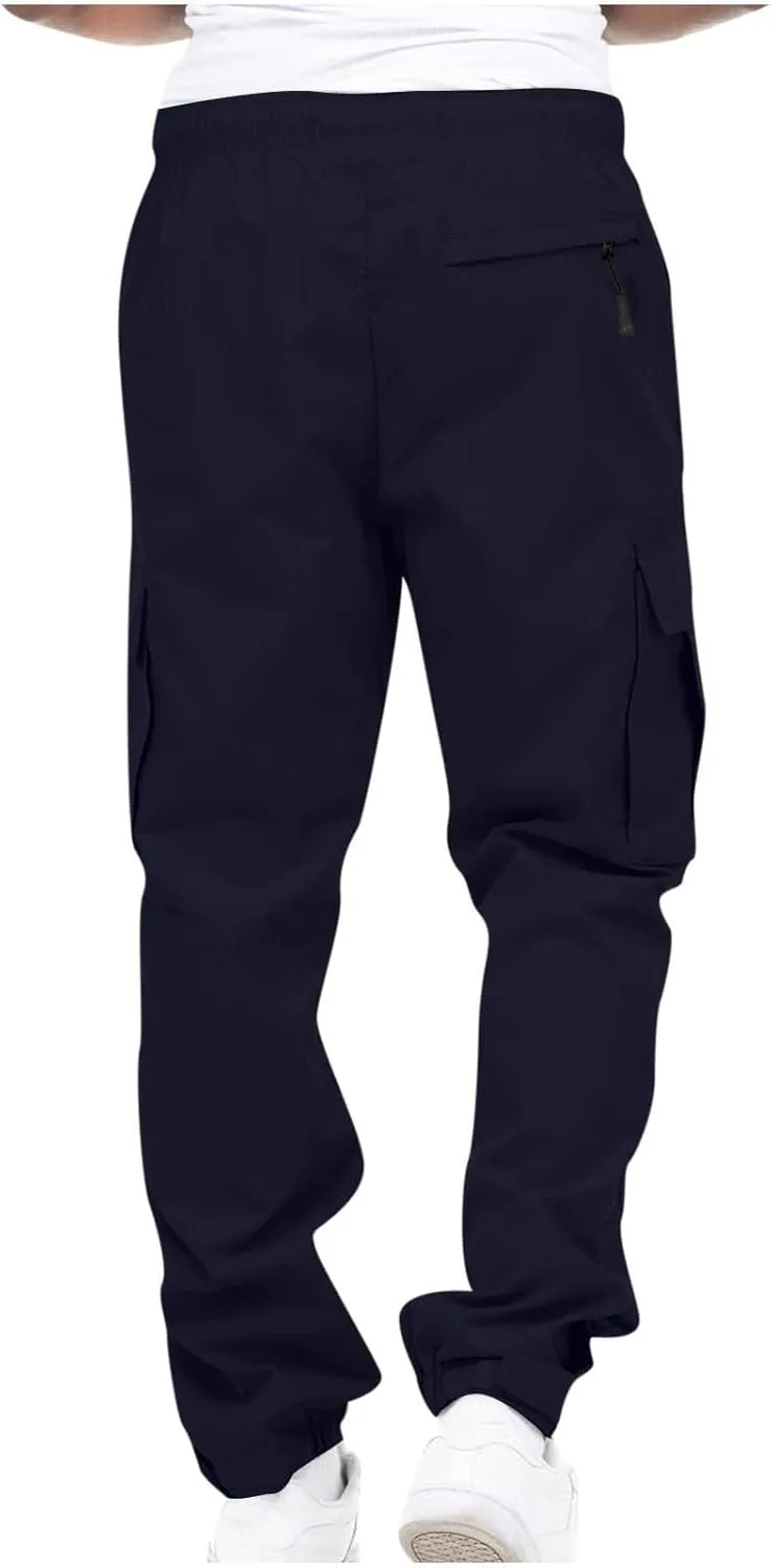 Cargo Sweatpants for Men Big and Tall Sweat Pants Cargo Pants for Men Solid Casual Multiple Pockets Outdoor Straight