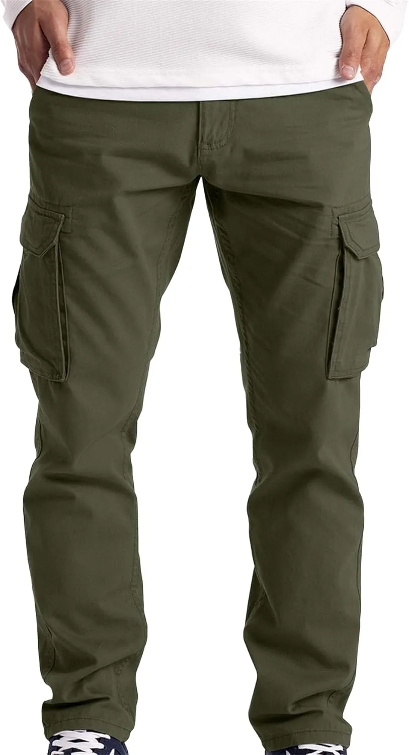 Cargo Work Pants for Men Multiple Pockets Straight Leg Trousers Slim Fit Casual Outdoor Hiking Travel Pants