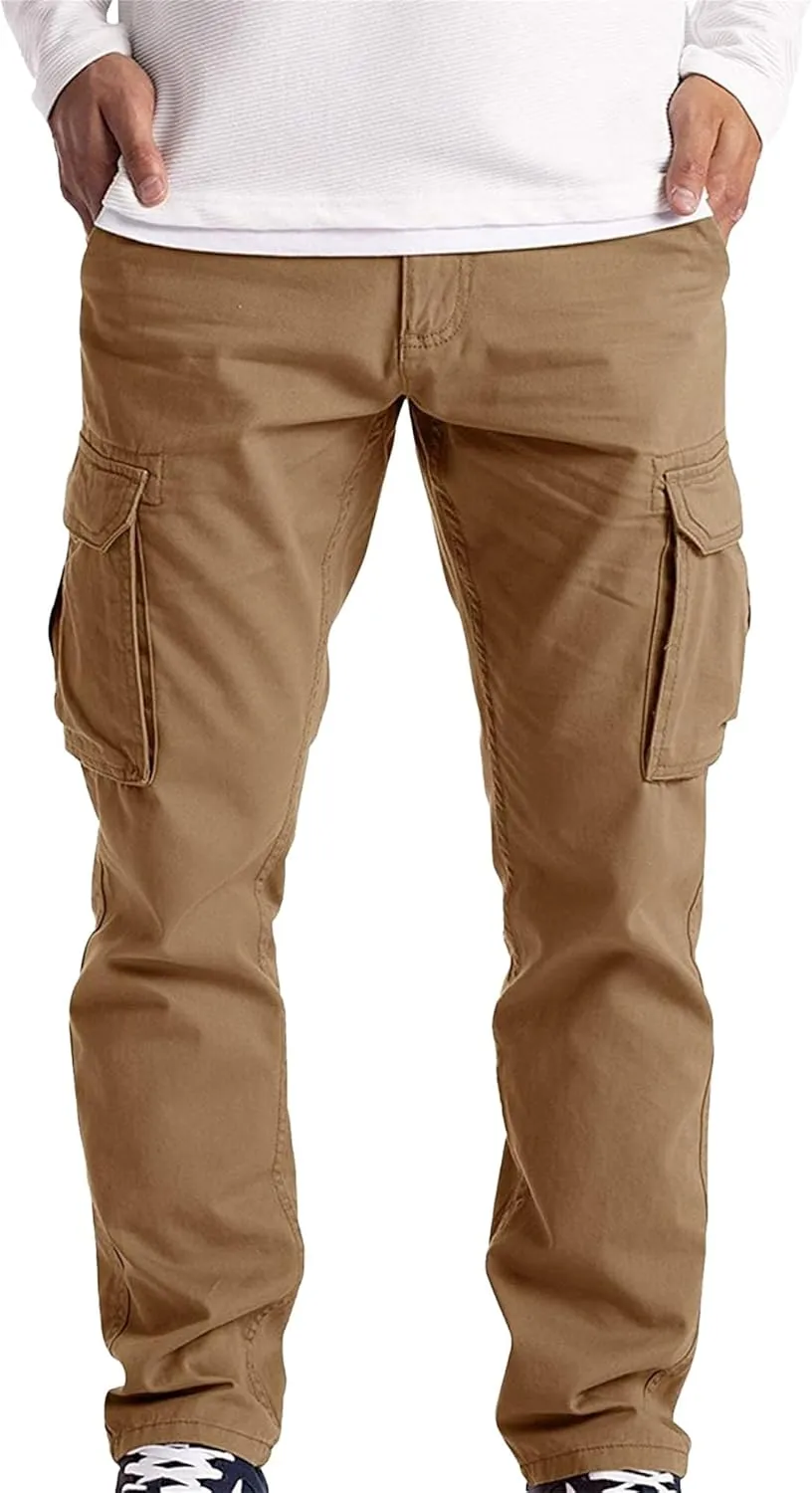 Cargo Work Pants for Men Multiple Pockets Straight Leg Trousers Slim Fit Casual Outdoor Hiking Travel Pants