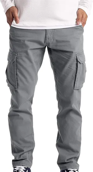 Cargo Work Pants for Men Multiple Pockets Straight Leg Trousers Slim Fit Casual Outdoor Hiking Travel Pants