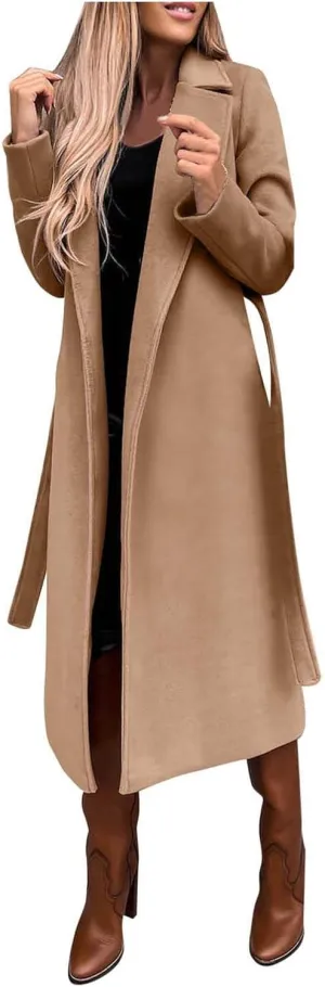 Casual Blazers for Women Long Sleeve Lapel Cardigan Open Front Plain Long Jacket Overcoat Trench Coat Fall Wrap Coat Winter