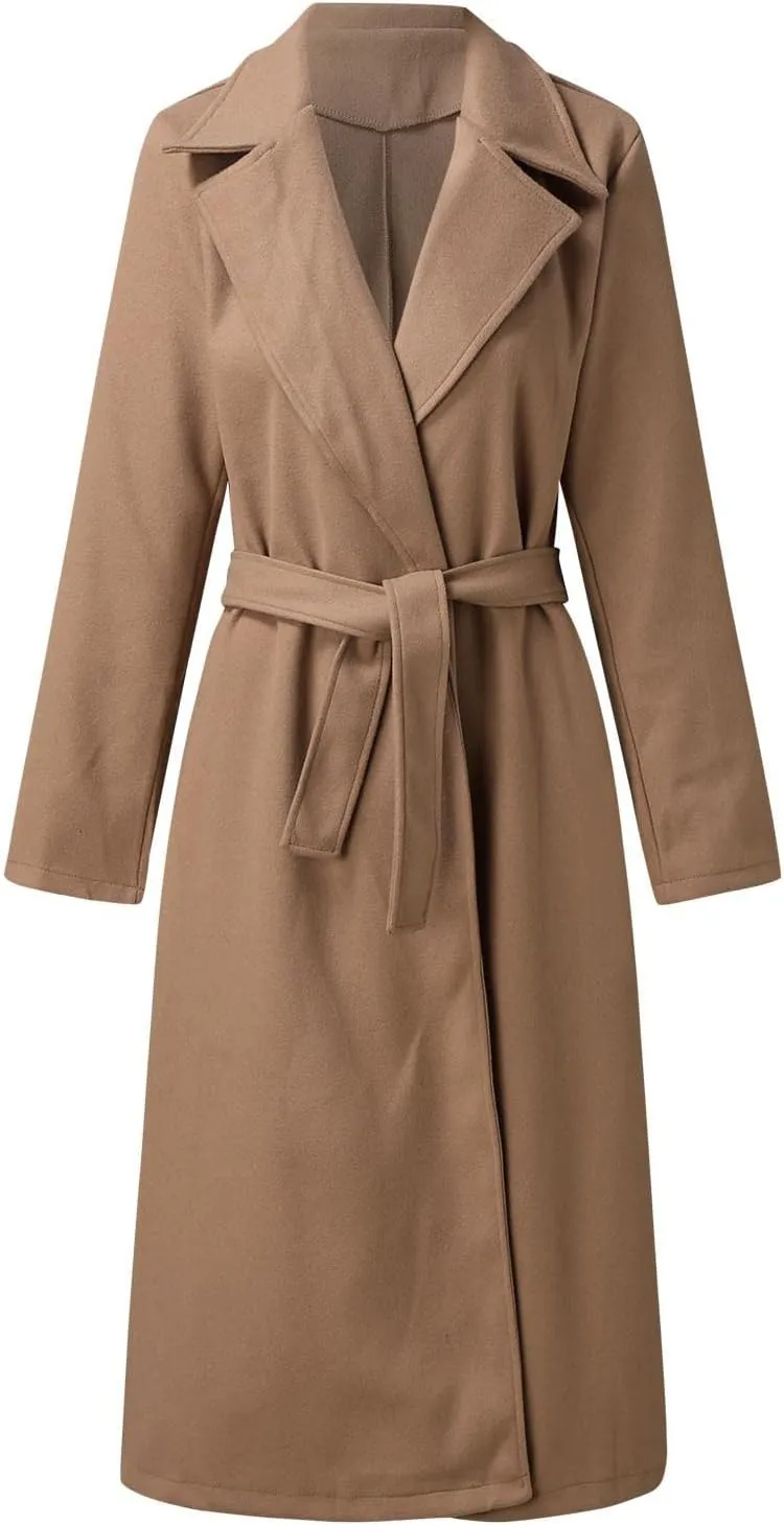 Casual Blazers for Women Long Sleeve Lapel Cardigan Open Front Plain Long Jacket Overcoat Trench Coat Fall Wrap Coat Winter
