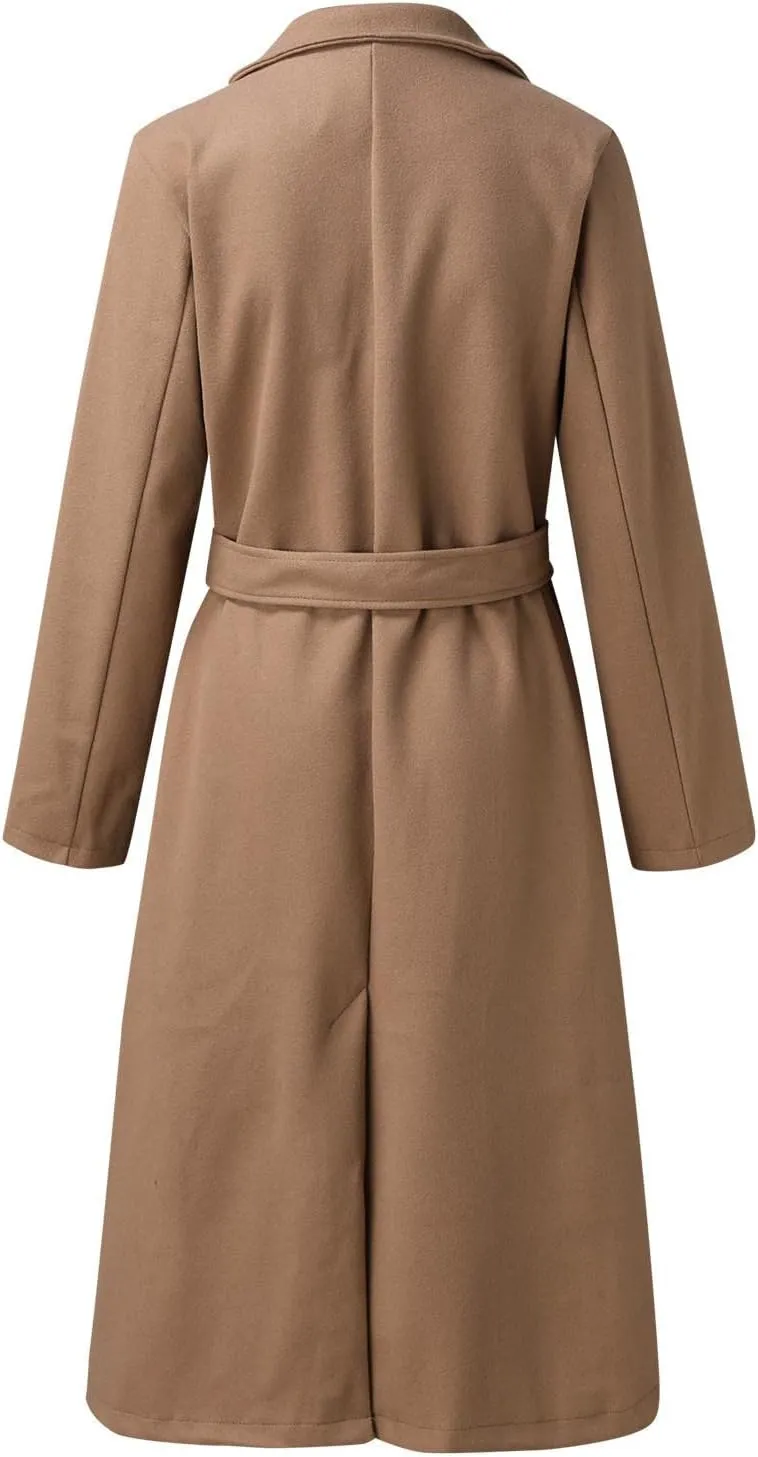 Casual Blazers for Women Long Sleeve Lapel Cardigan Open Front Plain Long Jacket Overcoat Trench Coat Fall Wrap Coat Winter