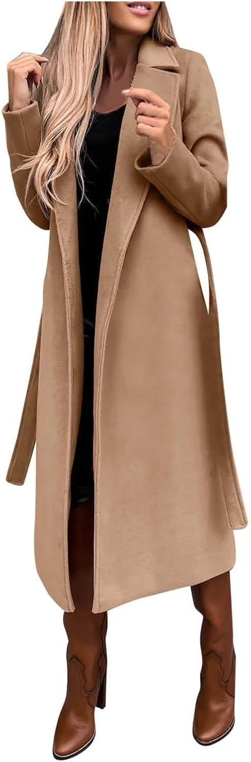 Casual Blazers for Women Long Sleeve Lapel Cardigan Open Front Plain Long Jacket Overcoat Trench Coat Fall Wrap Coat Winter