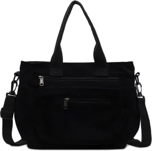 Casual Corduroy Tote Bag with Multiple Pockets, Lightweight Womens Satchel Handbag for Daily Use Work Travel