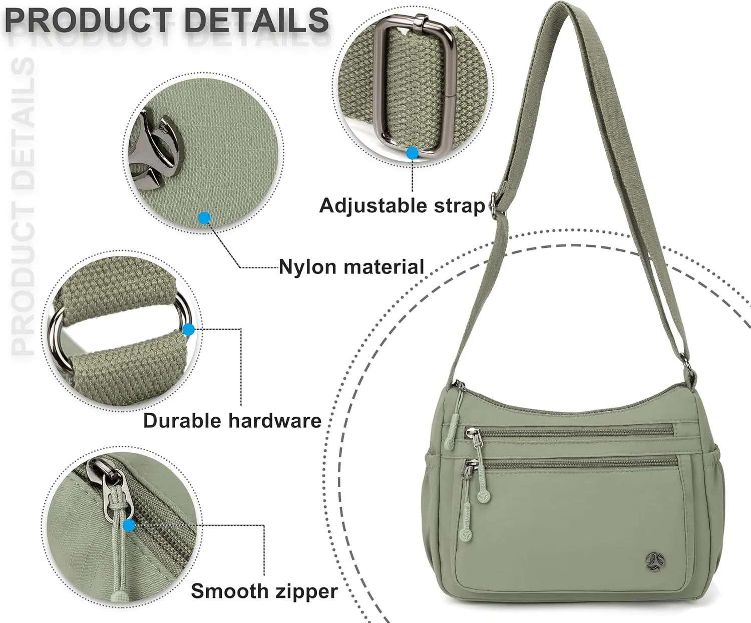Casual Crossbody Bag with Anti Theft Pocket - Women Lightweight Water-Resistant Purse Bag