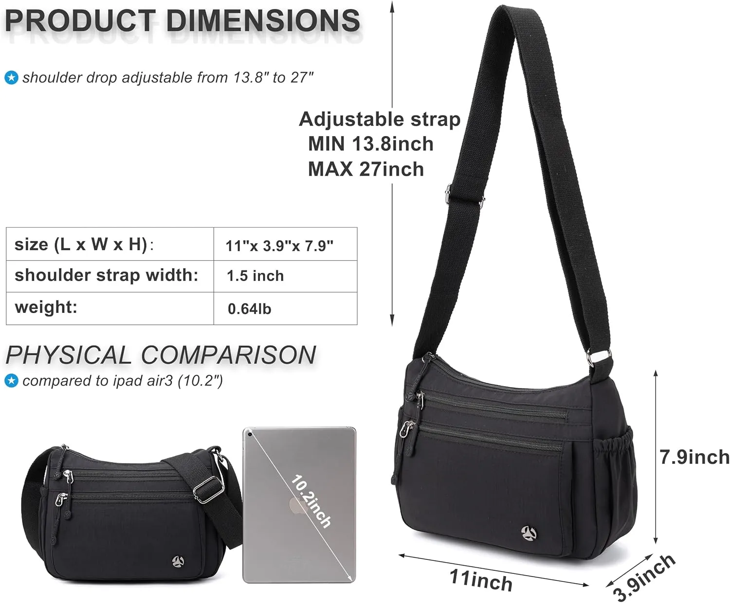 Casual Crossbody Bag with Anti Theft Pocket - Women Lightweight Water-Resistant Purse Bag