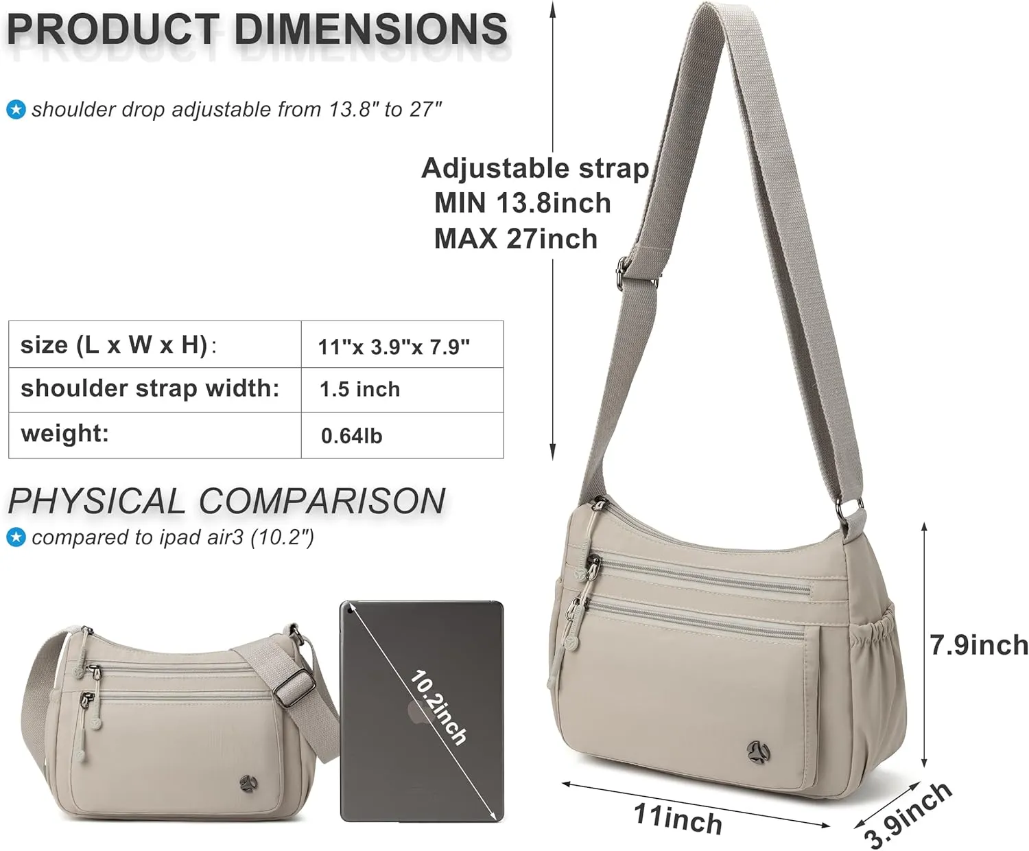 Casual Crossbody Bag with Anti Theft Pocket - Women Lightweight Water-Resistant Purse Bag